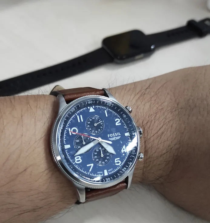  Shop Authentic Fossil Retro Pilot Chronograph Blue Dial Brown Leather Strap Watch for Men - FS5832 - Luxxuri