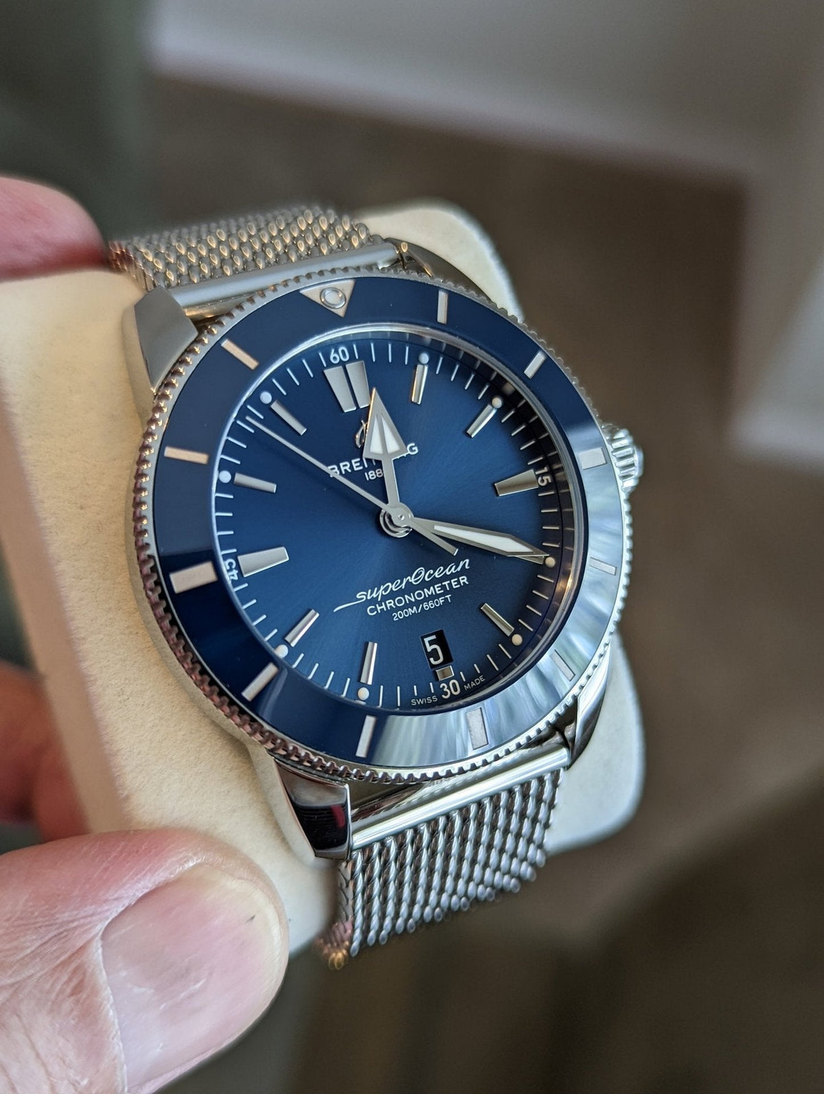 Shop Authentic Breitling Superocean Heritage B20 Automatic 44 Blue Dial Silver Mesh Bracelet Watch for Men - AB2030161C1A1 - Luxxuri