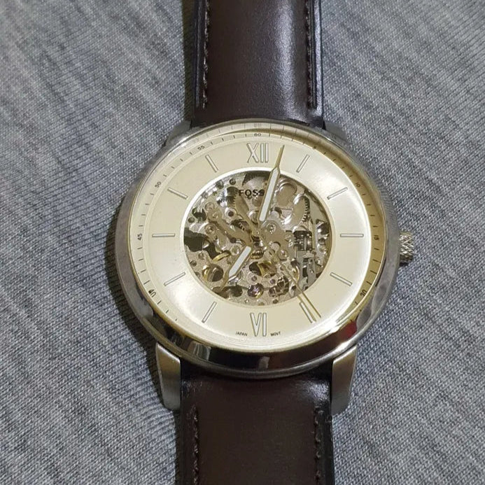  Shop Authentic Fossil Neutra Automatic Skeleton White Dial Brown Leather Strap Watch for Men - ME3184 - Luxxuri