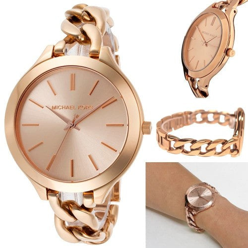  Shop Authentic Michael Kors Slim Runway Rose Gold Dial Rose Gold Steel Strap Watch for Women - MK3223 - Luxxuri