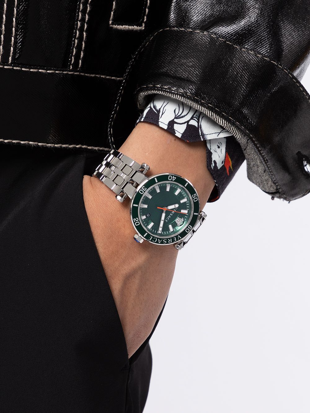  Shop Authentic Versace Greca Sport Quartz Green Dial Silver Steel Strap Watch For Men - VEZ300421 - Luxxuri