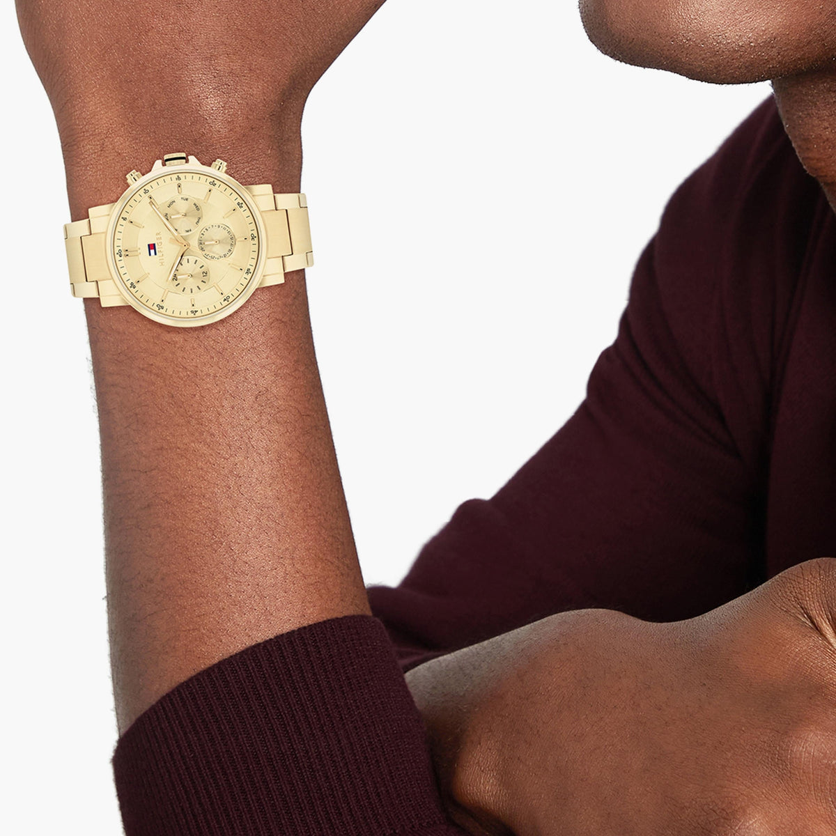  Shop Authentic Tommy Hilfiger Tyson Chronograph Gold Dial Gold Steel Strap Watch For Men - 1710611 - Luxxuri