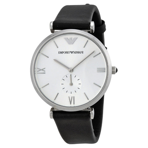  Shop Authentic Emporio Armani Retro Analog Quartz Silver Dial Black Leather Strap Watch For Men - AR1674 - Luxxuri