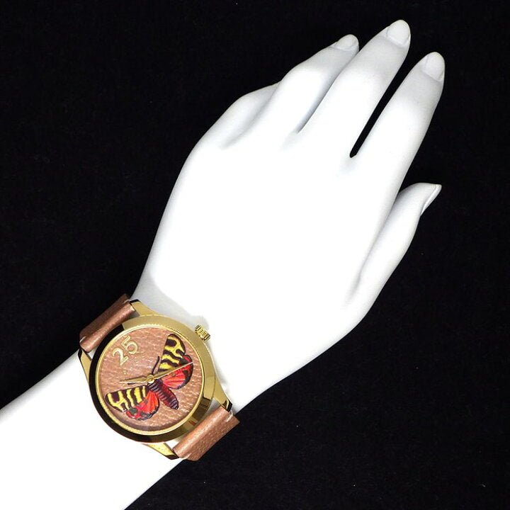  Shop Authentic Gucci G Timeless Butterfly Brown Dial Brown Leather Strap Watch For Women - YA1264063 - Luxxuri