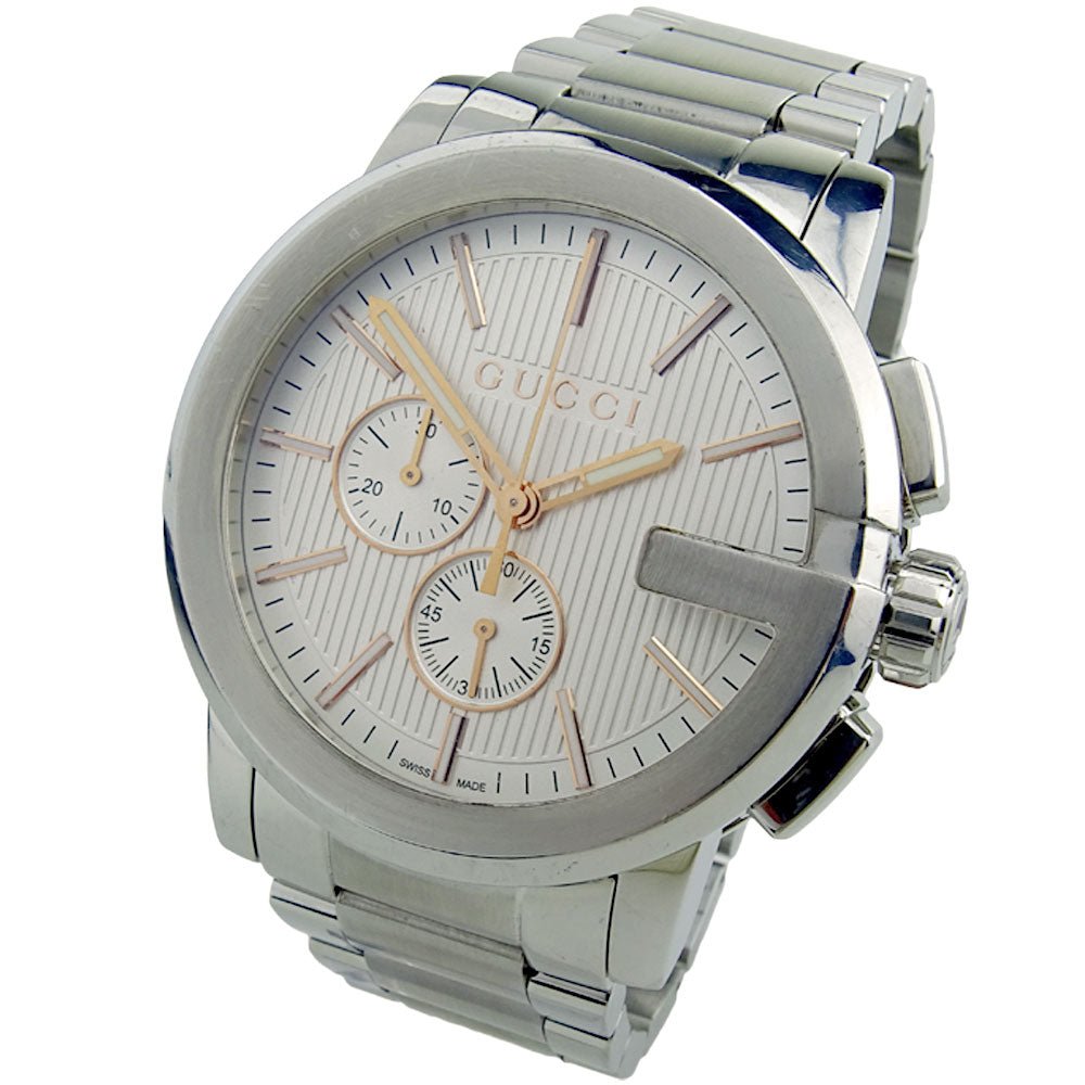  Shop Authentic Gucci G Chrono Chronograph Silver Dial Silver Steel Strap Watch For Men - YA101201 - Luxxuri