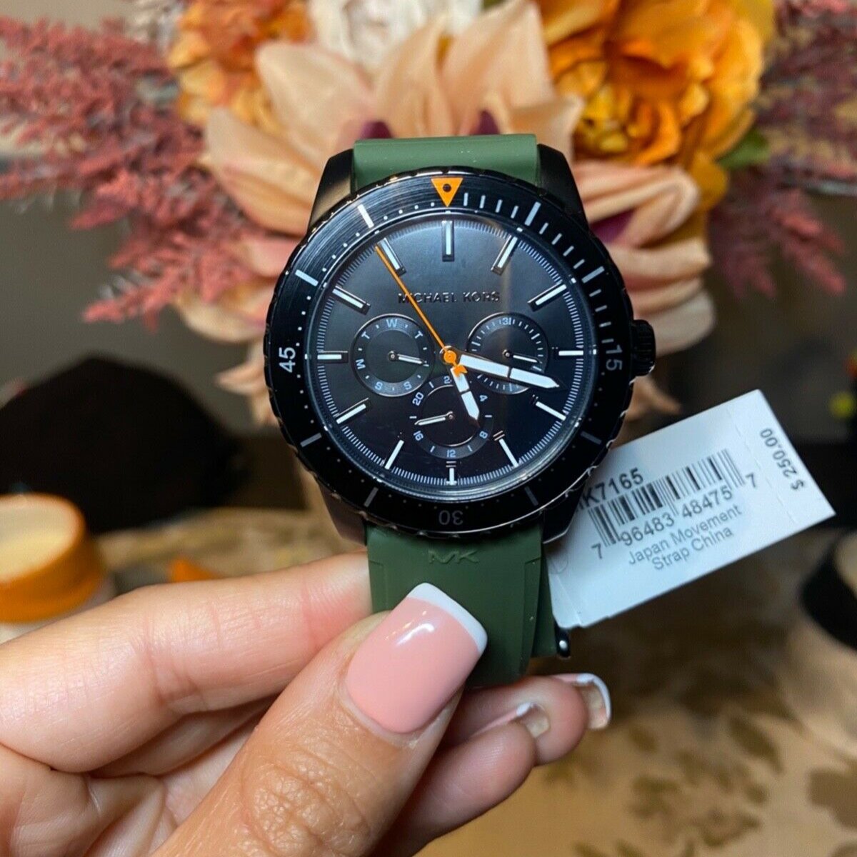  Shop Authentic Michael Kors Cunningham Chronograph Black Dial Green Rubber Strap Watch For Men - MK7165 - Luxxuri