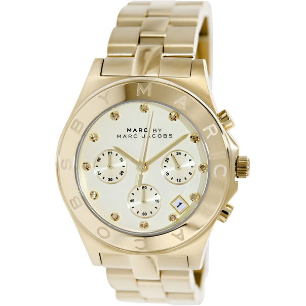  Shop Authentic Marc Jacobs Blade Chronograph Gold Dial Gold Steel Strap Watch for Women - MBM3101 - Luxxuri