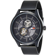  Shop Authentic Tommy Hilfiger Spencer Skeleton Black Dial Black Mesh Bracelet Watch for Men - 1791644 - Luxxuri