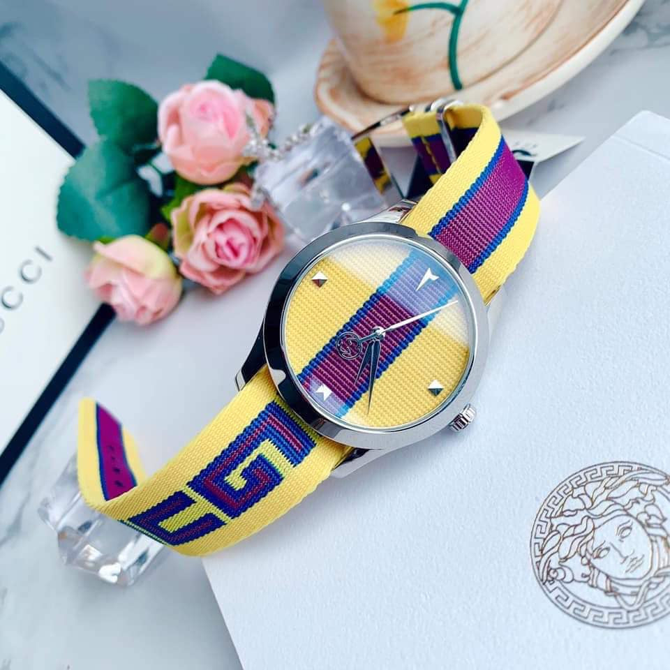  Shop Authentic Gucci G Timeless Quartz Yellow & Purple Dial Yellow & Purple NATO Strap Watch For Men - YA1264069 - Luxxuri