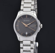  Shop Authentic Gucci G Timeless Brown Dial Silver Steel Strap Watch For Women - YA126529 - Luxxuri