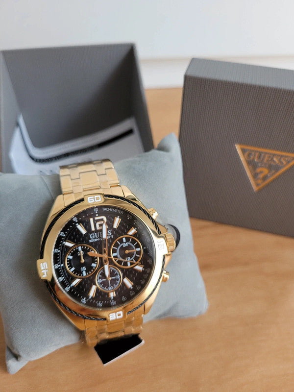  Shop Authentic Guess Surge Chronograph Black Dial Gold Steel Strap Watch for Men - W1258G2 - Luxxuri
