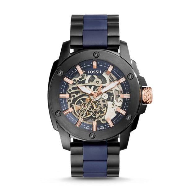  Shop Authentic Fossil Modern Machine Automatic Skeleton Blue Dial Two Tone Steel Strap Watch for Men - ME3133 - Luxxuri