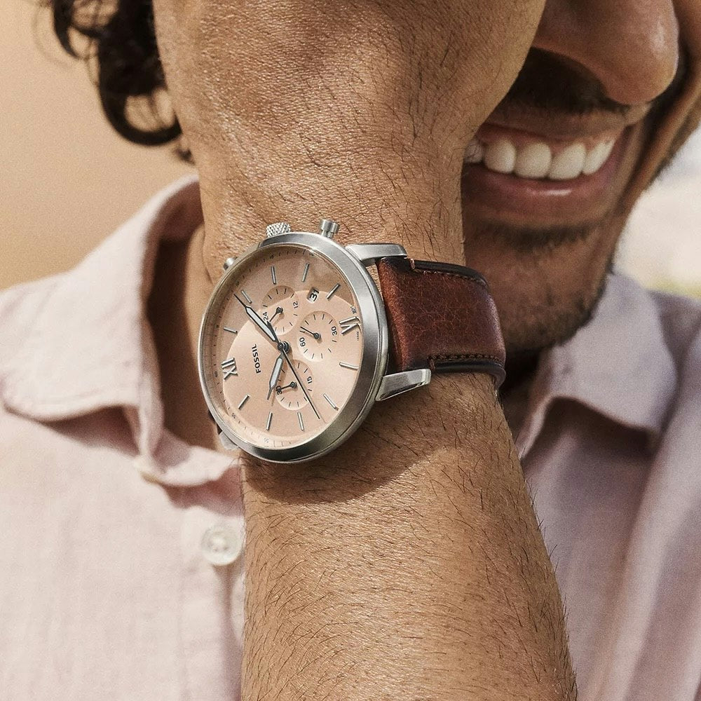  Shop Authentic Fossil Neutra Chronograph White Dial Brown Leather Strap Watch for Men - FS5380 - Luxxuri