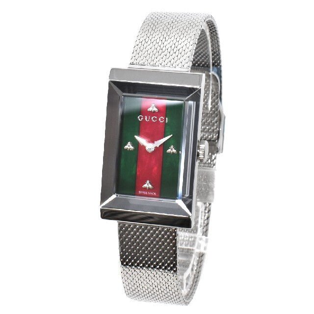  Shop Authentic Gucci G Frame Red and Green Dial Silver Mesh Bracelet Watch For Women - YA147401 - Luxxuri