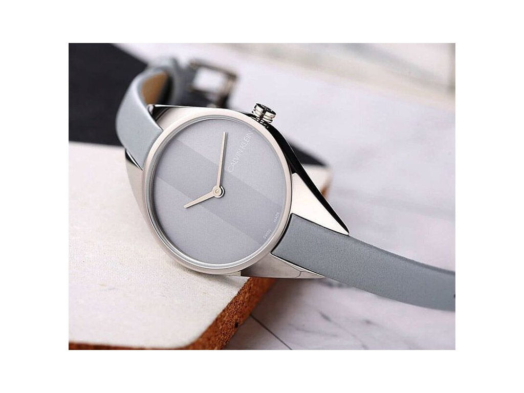  Shop Authentic Calvin Klein Rebel Grey Dial Grey Leather Strap Watch for Women - K8P231Q4 - Luxxuri