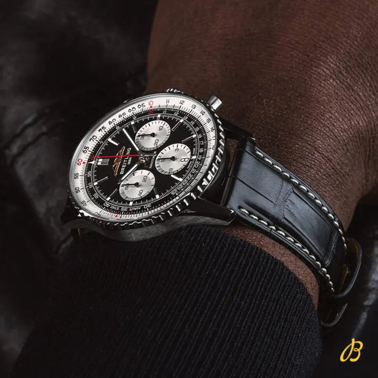  Shop Authentic Breitling Navitimer B01 Chronograph 46 Black Dial Black Leather Strap Watch for Men - AB0137211B1P1 - Luxxuri