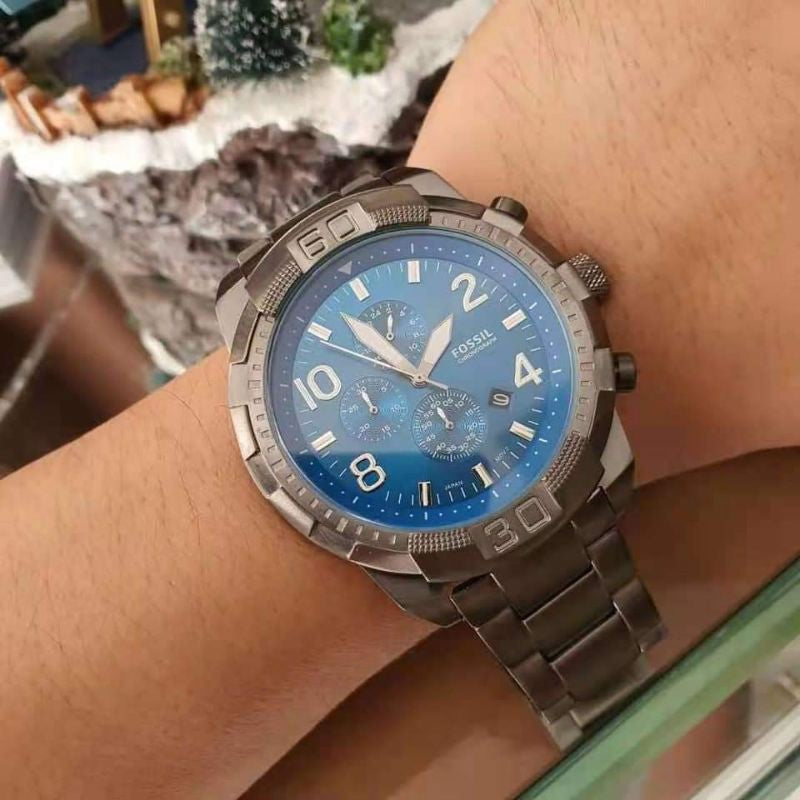  Shop Authentic Fossil Bronson Chronograph Blue Dial Grey Steel Strap Watch for Men - FS5711 - Luxxuri