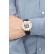  Shop Authentic Fossil Grant Skeleton White Dial Black Leather Strap Watch for Men -  ME3053 - Luxxuri