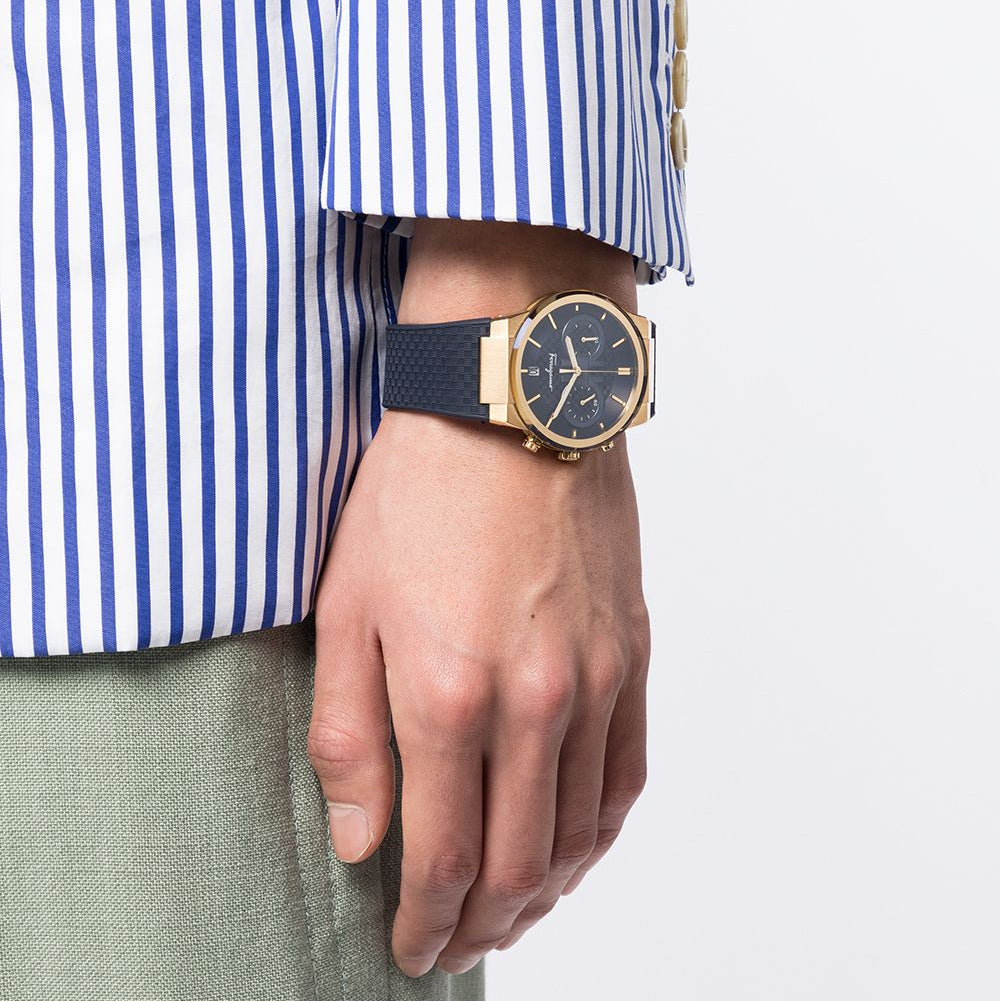  Shop Authentic Salvatore Ferragamo Sapphire Chrono Blue Dial Blue Silicone Strap Watch for Men - SFME00221 - Luxxuri