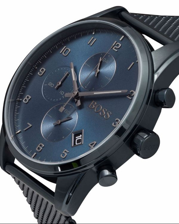  Shop Authentic Hugo Boss Skymaster Chronograph Blue Dial Blue Mesh Bracelet Watch for Men - 1513836 - Luxxuri