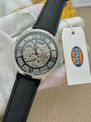  Shop Authentic Fossil Townsman Automatic Skeleton Silver Dial Black Leather Strap Watch for Men - ME3041 - Luxxuri