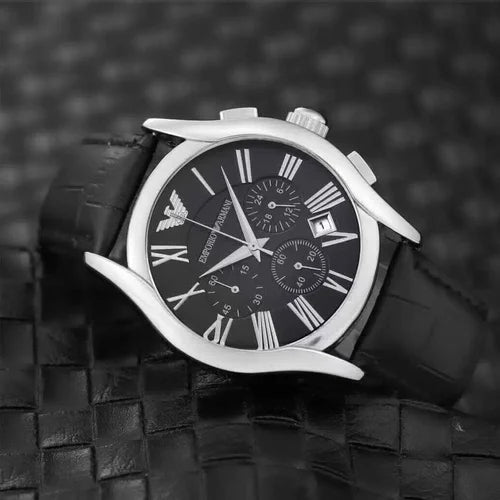  Shop Authentic Emporio Armani Valente Chronograph Black Dial Black Leather Strap Watch For Men - AR1633 - Luxxuri