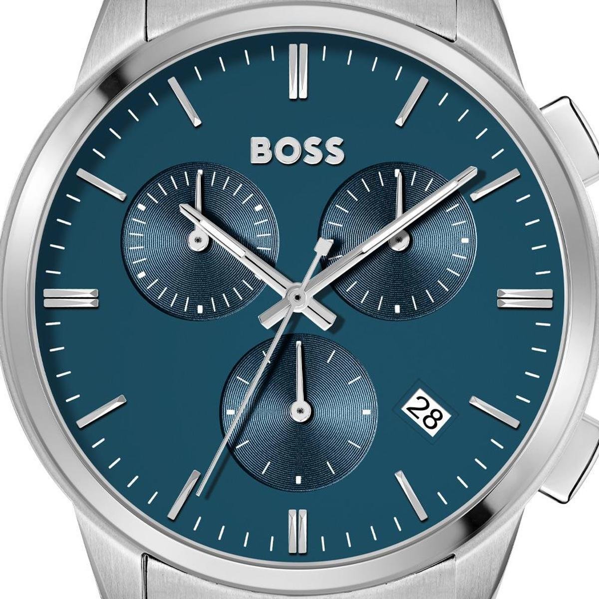  Shop Authentic Hugo Boss Dapper Chronograph Blue Dial Silver Steel Strap Watch For Men - 1513927 - Luxxuri