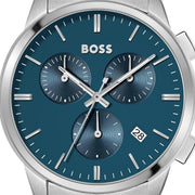  Shop Authentic Hugo Boss Dapper Chronograph Blue Dial Silver Steel Strap Watch For Men - 1513927 - Luxxuri