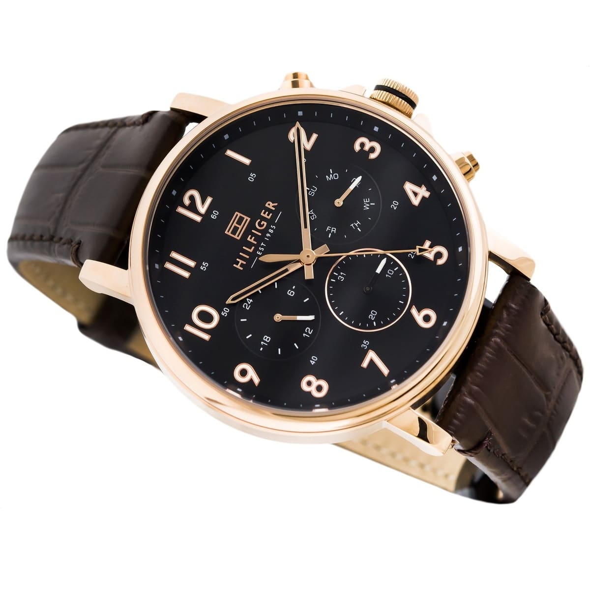  Shop Authentic Tommy Hilfiger Daniel Black Dial Brown Leather Strap Watch for Men - 1710379 - Luxxuri