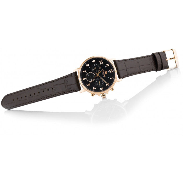 Shop Authentic Tommy Hilfiger Daniel Black Dial Brown Leather Strap Watch for Men - 1710379 - Luxxuri