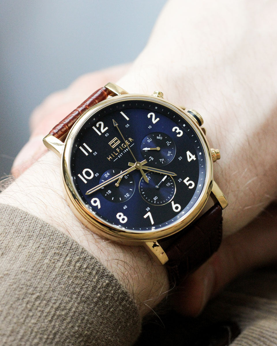  Shop Authentic Tommy Hilfiger Daniel Blue Dial Brown Leather Strap Watch for Men - 1710380 - Luxxuri