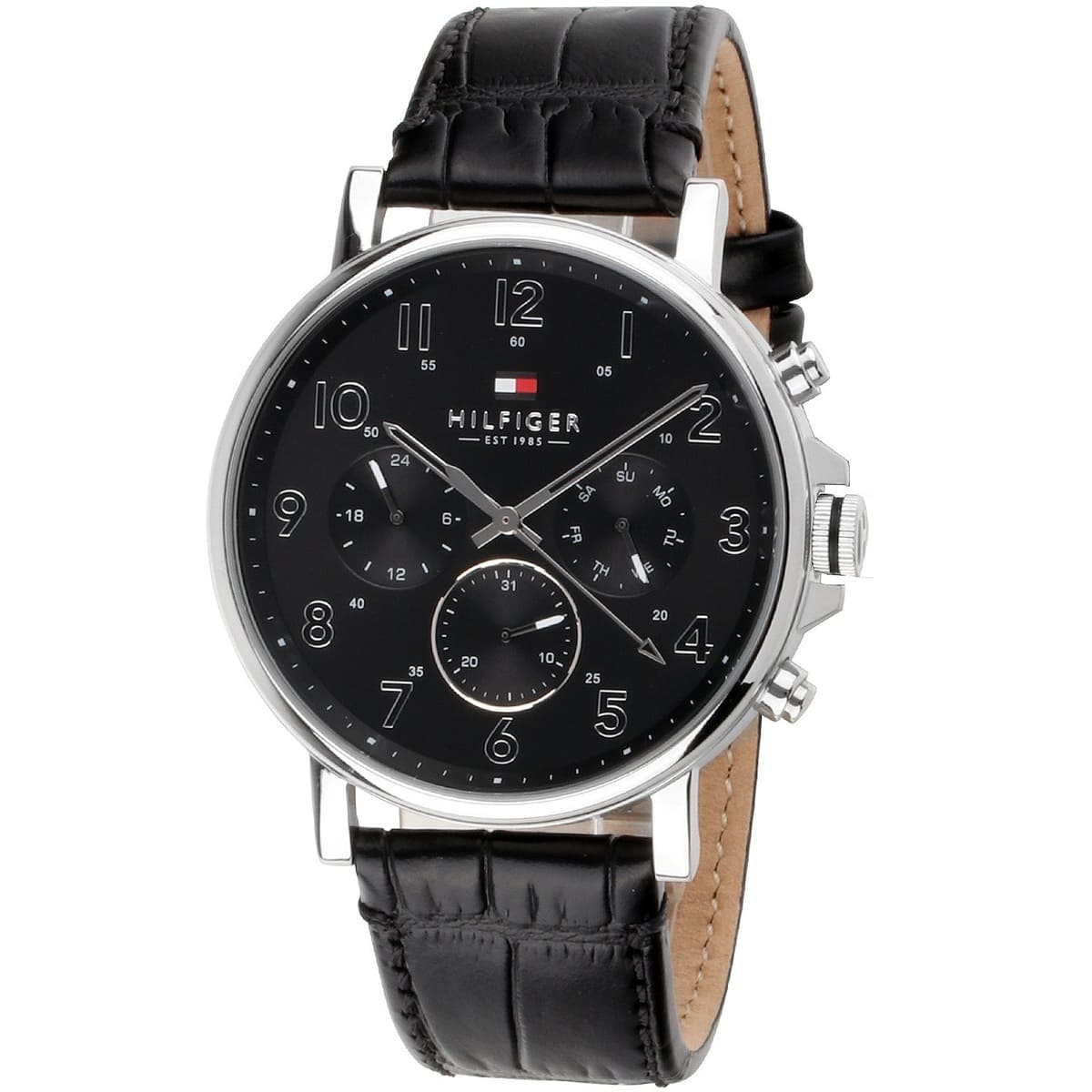  Shop Authentic Tommy Hilfiger Daniel Black Dial Black Leather Strap Watch for Men - 1710381 - Luxxuri