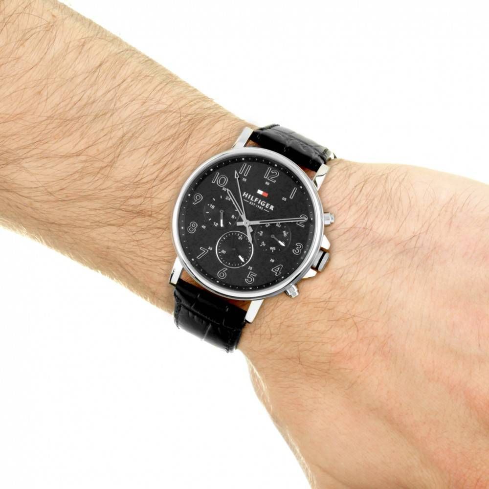  Shop Authentic Tommy Hilfiger Daniel Black Dial Black Leather Strap Watch for Men - 1710381 - Luxxuri