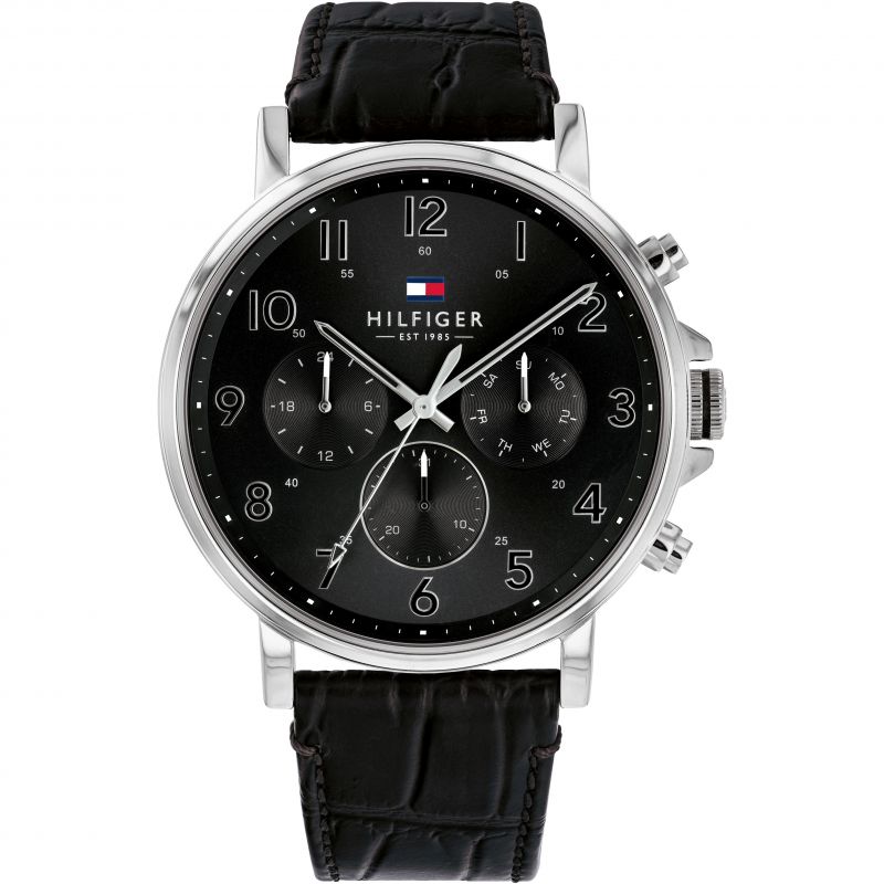  Shop Authentic Tommy Hilfiger Daniel Black Dial Black Leather Strap Watch for Men - 1710381 - Luxxuri