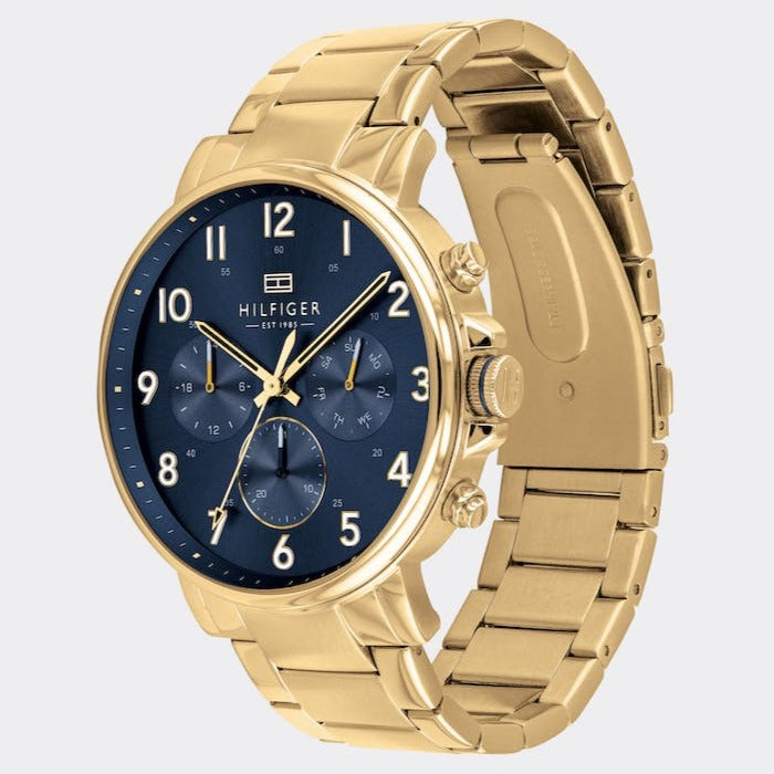  Shop Authentic Tommy Hilfiger Daniel Chronograph Blue Dial Gold Steel Strap Watch for Men - 1710384 - Luxxuri