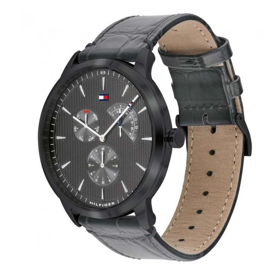  Shop Authentic Tommy Hilfiger Brad Chronograph Quartz Grey Dial Grey Leather Strap Watch For Men - 1710388 - Luxxuri