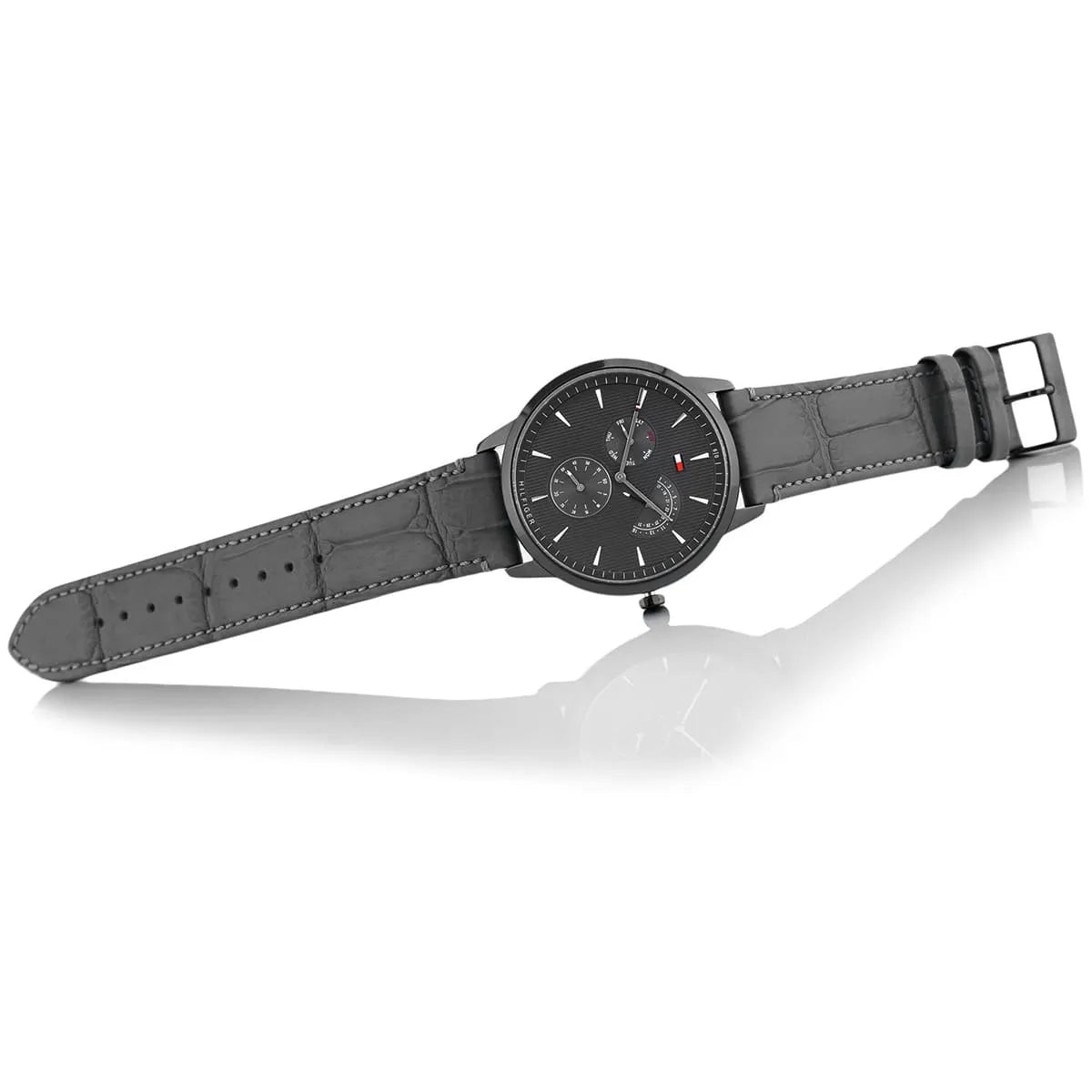 Shop Authentic Tommy Hilfiger Brad Chronograph Quartz Grey Dial Grey Leather Strap Watch For Men - 1710388 - Luxxuri