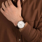  Shop Authentic Tommy Hilfiger Brad Chronograph White Dial Brown Leather Strap Watch For Men - 1710389 - Luxxuri