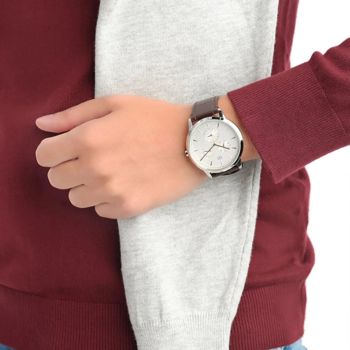  Shop Authentic Tommy Hilfiger Brad Chronograph White Dial Brown Leather Strap Watch For Men - 1710389 - Luxxuri