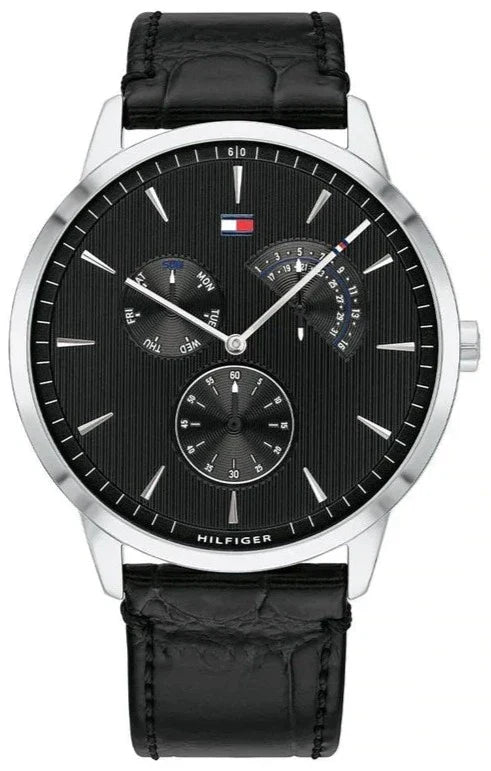  Shop Authentic Tommy Hilfiger Brad Chronograph Black Dial Black Leather Strap Watch For Men - 1710391 - Luxxuri