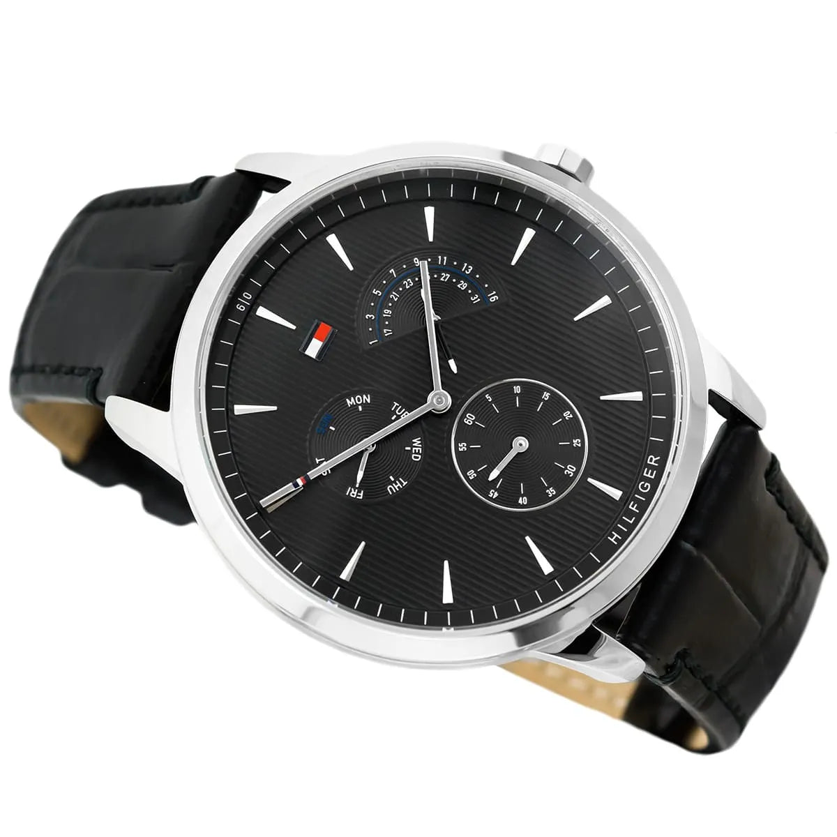  Shop Authentic Tommy Hilfiger Brad Chronograph Black Dial Black Leather Strap Watch For Men - 1710391 - Luxxuri