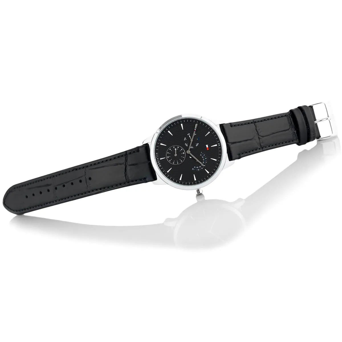  Shop Authentic Tommy Hilfiger Brad Chronograph Black Dial Black Leather Strap Watch For Men - 1710391 - Luxxuri