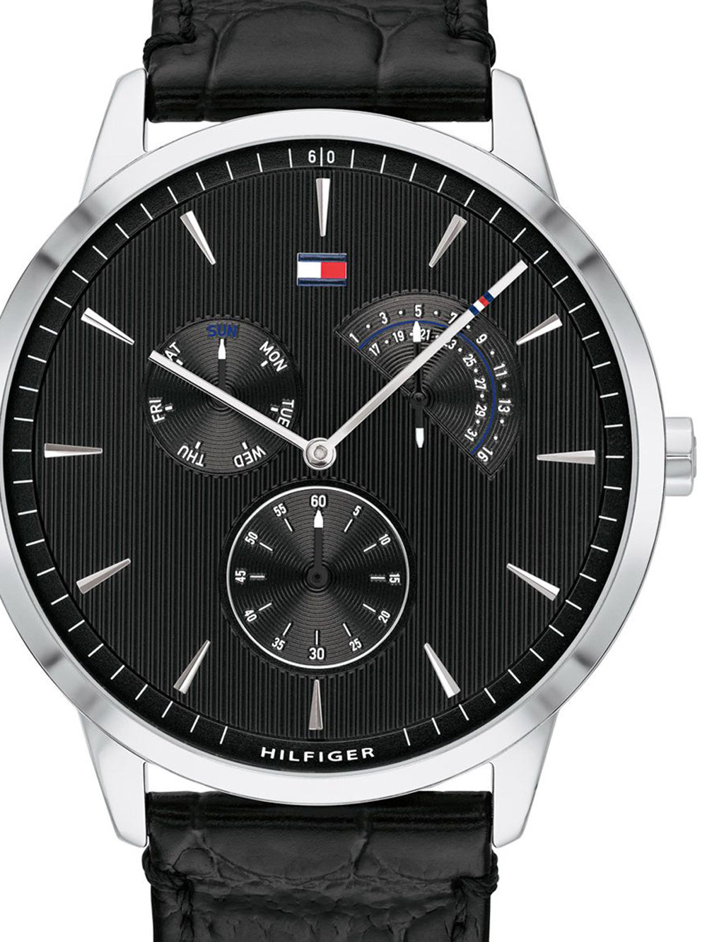  Shop Authentic Tommy Hilfiger Brad Chronograph Black Dial Black Leather Strap Watch For Men - 1710391 - Luxxuri