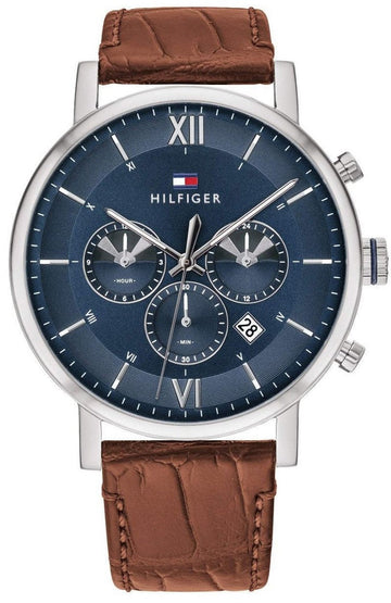  Shop Authentic Tommy Hilfiger Evan Chronograph Blue Dial Brown Leather Strap Watch for Men - 1710393 - Luxxuri