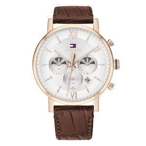  Shop Authentic Tommy Hilfiger Evan White Dial Brown Leather Strap Watch for Men - 1710394 - Luxxuri