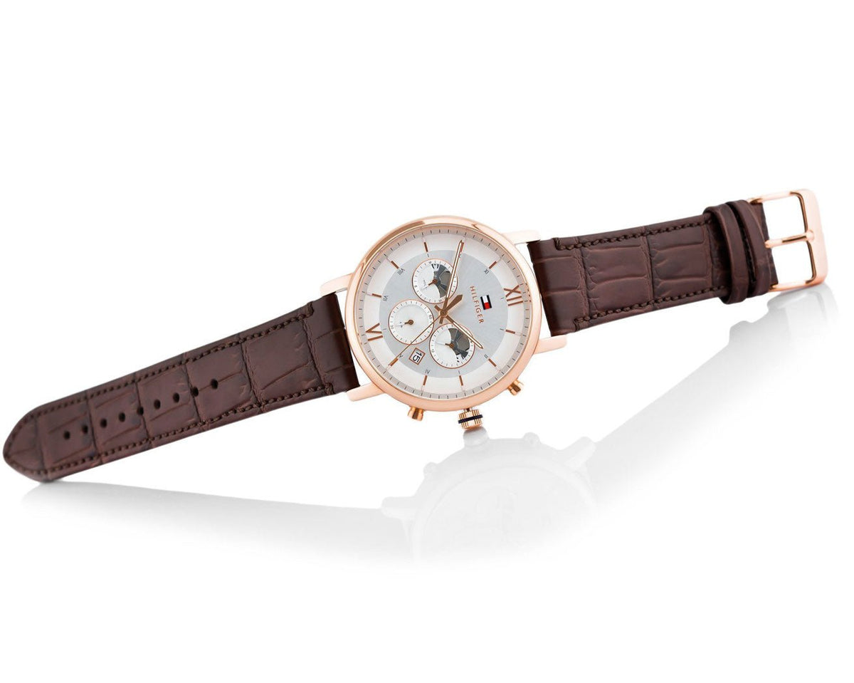  Shop Authentic Tommy Hilfiger Evan White Dial Brown Leather Strap Watch for Men - 1710394 - Luxxuri