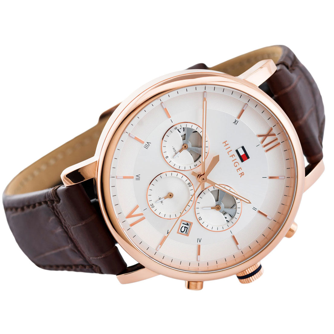  Shop Authentic Tommy Hilfiger Evan White Dial Brown Leather Strap Watch for Men - 1710394 - Luxxuri