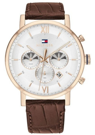  Shop Authentic Tommy Hilfiger Evan White Dial Brown Leather Strap Watch for Men - 1710394 - Luxxuri