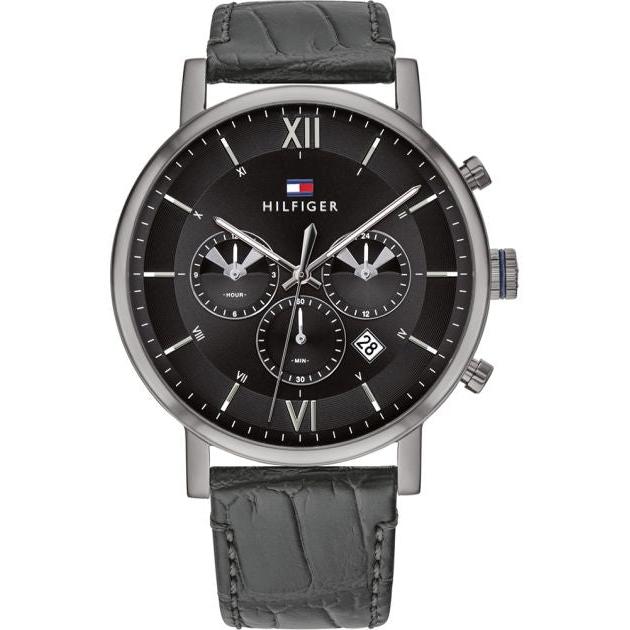  Shop Authentic Tommy Hilfiger Evan Black Dial Black Leather Strap Watch for Men - 1710395 - Luxxuri