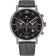  Shop Authentic Tommy Hilfiger Evan Black Dial Black Leather Strap Watch for Men - 1710395 - Luxxuri